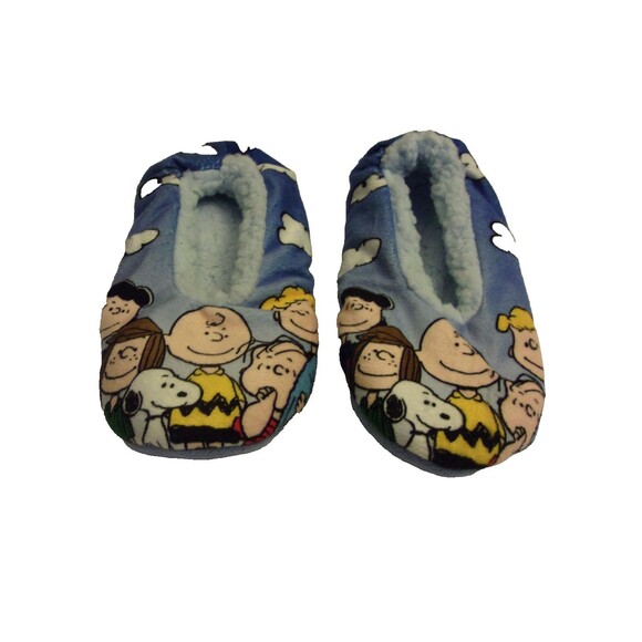 Peanuts Slippers Sz L 9-10 Charlie Brown Linus Snoopy Fabric Skid-Resistant Sole - Picture 1 of 4